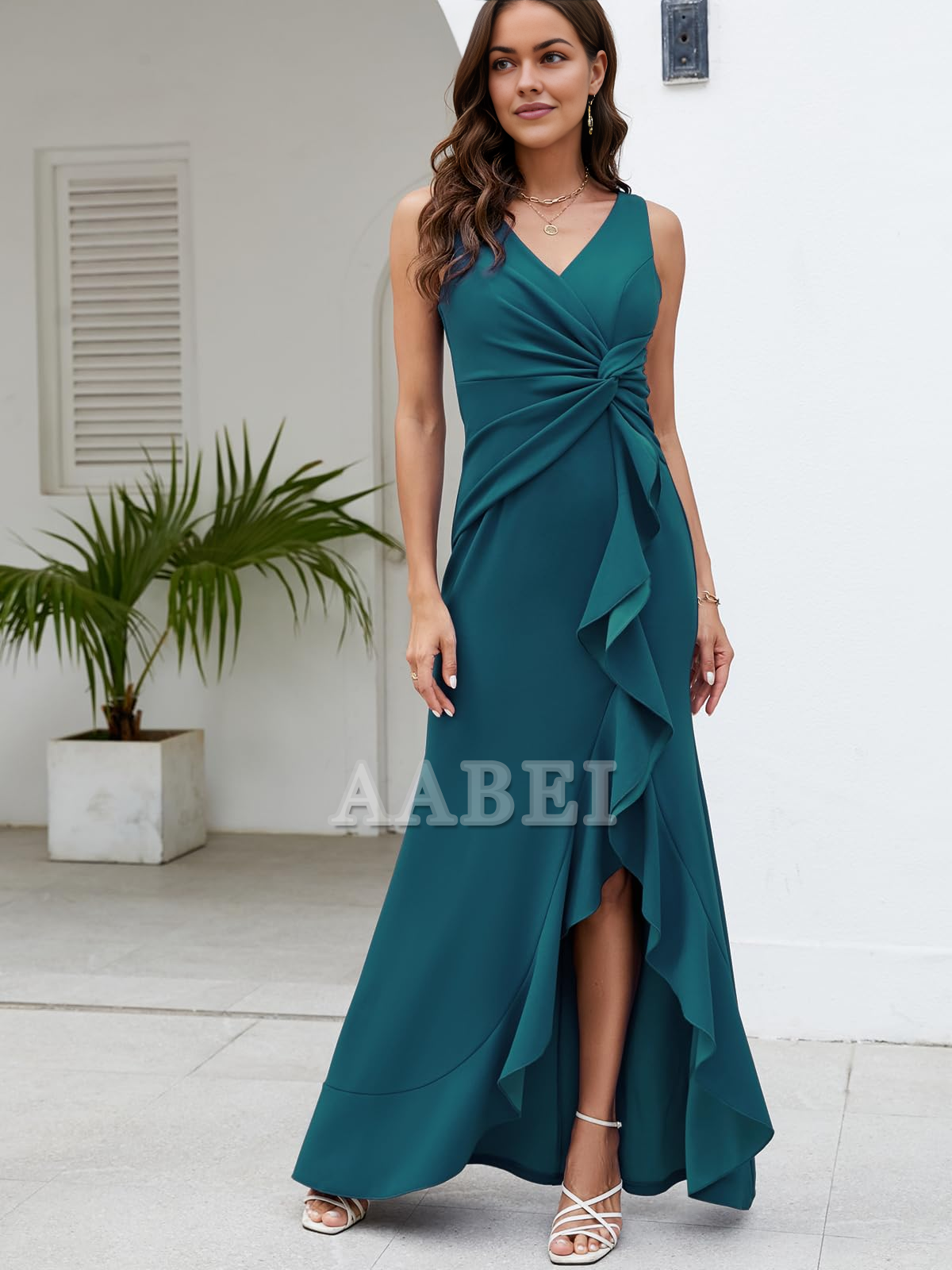 Bridesmaid Dresses Formal Evening Dresses for Women Elegant Evening Party Prom Dress Long Sexy V Neck Sleeveless Split Wrap Wedding Guest Dresses