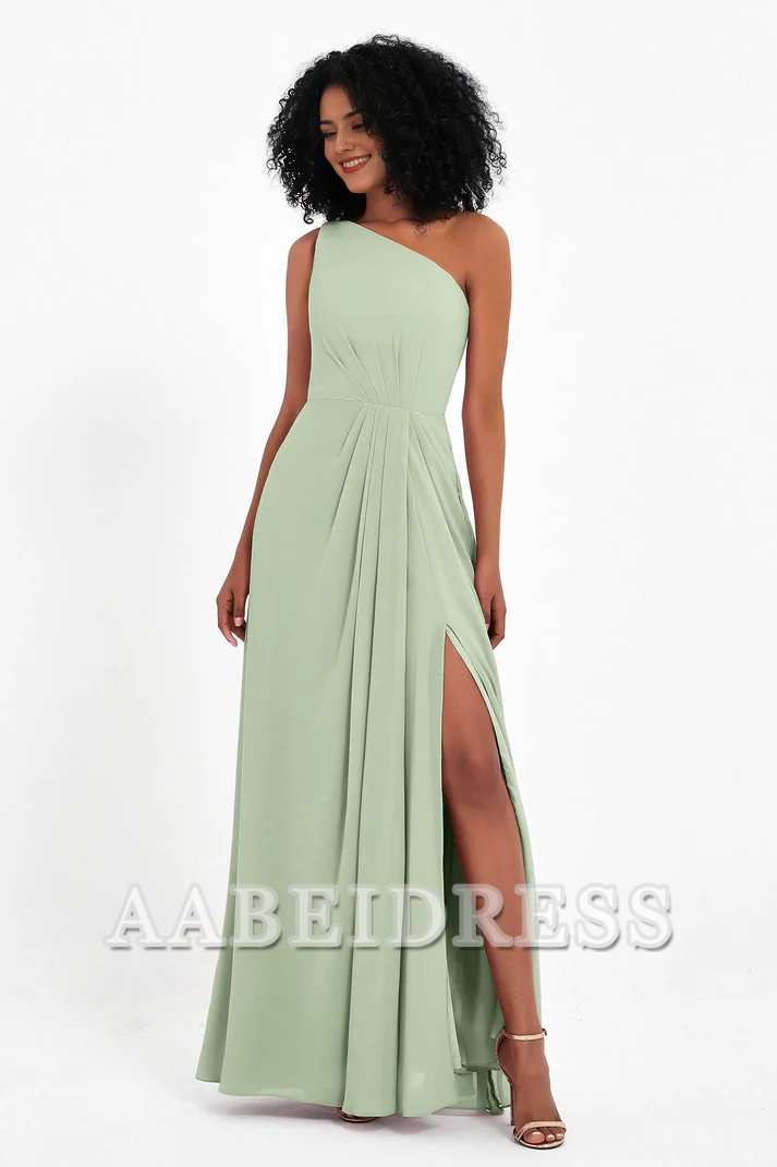 AABEI DRESS Bridesmaid Dresses Chiffon A-Line One Shoulder Sleeveless Side Fork Exquisite Simple Wedding Guests Dresses