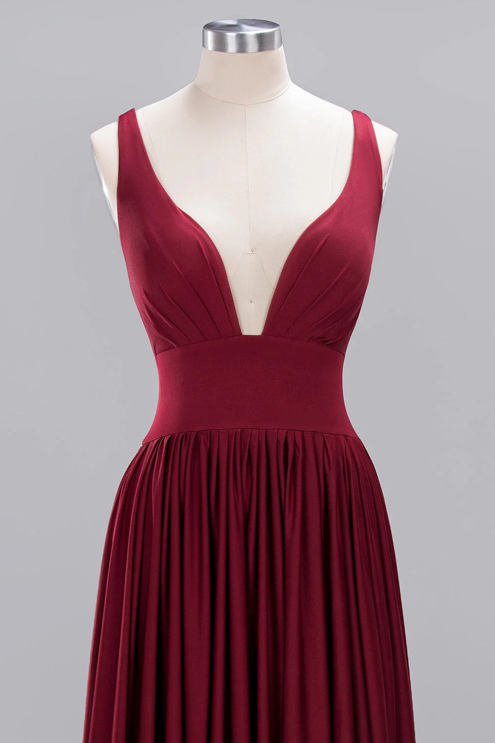 Bridesmaid Dress Elegant A-Line V-Neck Satin Backless Ruffles Sleeveless with Split