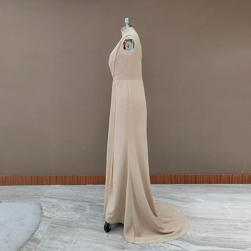 Bridesmaid Dresses Simple V Neck Sleeveless Sheath Pleated Long With Slit