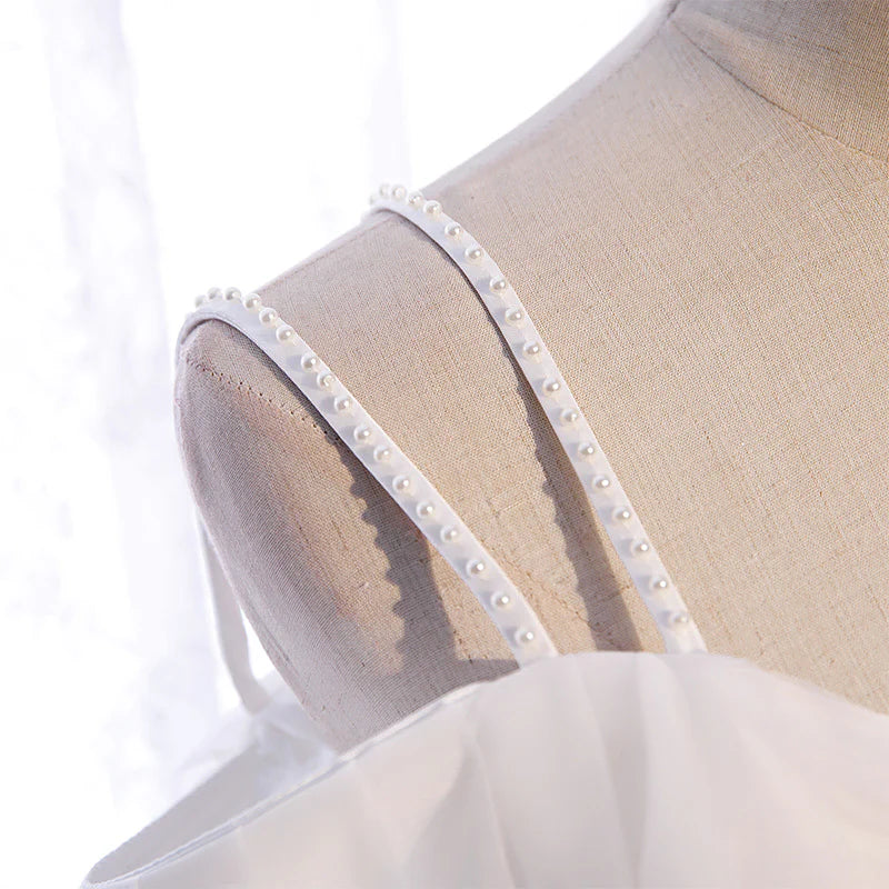 Wedding Dress A Line Bead String Shoulder Straps Tulle Long Simple Formal Wear Dresses