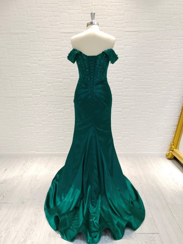 Sheath/Column Woven Satin Ruched Off-the-Shoulder Sleeveless Sweep/Brush Train Dresses