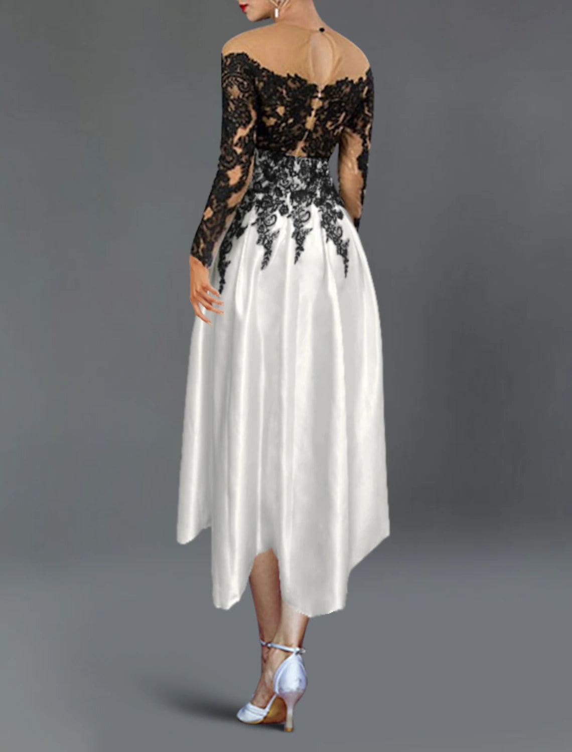 A-Line Cocktail Dresses Elegant Dress Fall Wedding Guest Dress For Mother Color Block Formal Tea Length 3/4 Length Sleeve Off Shoulder Pocket Satin with Embroidery Pocket Mother of the Bride Dresses