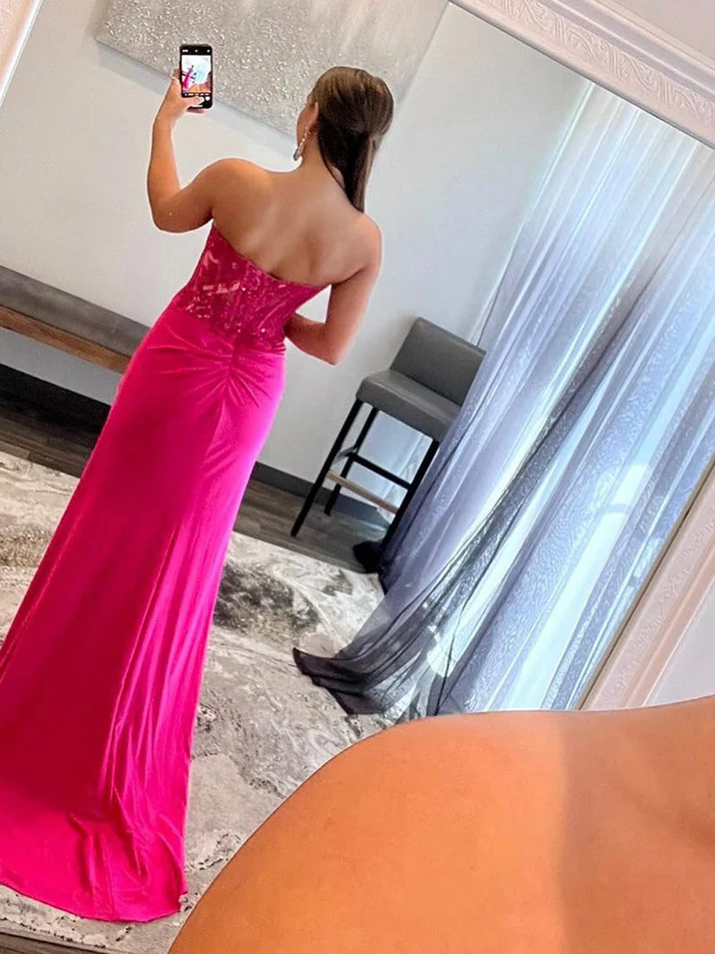 Prom Dress Sheath Strapless Sweetheart Long with Slit