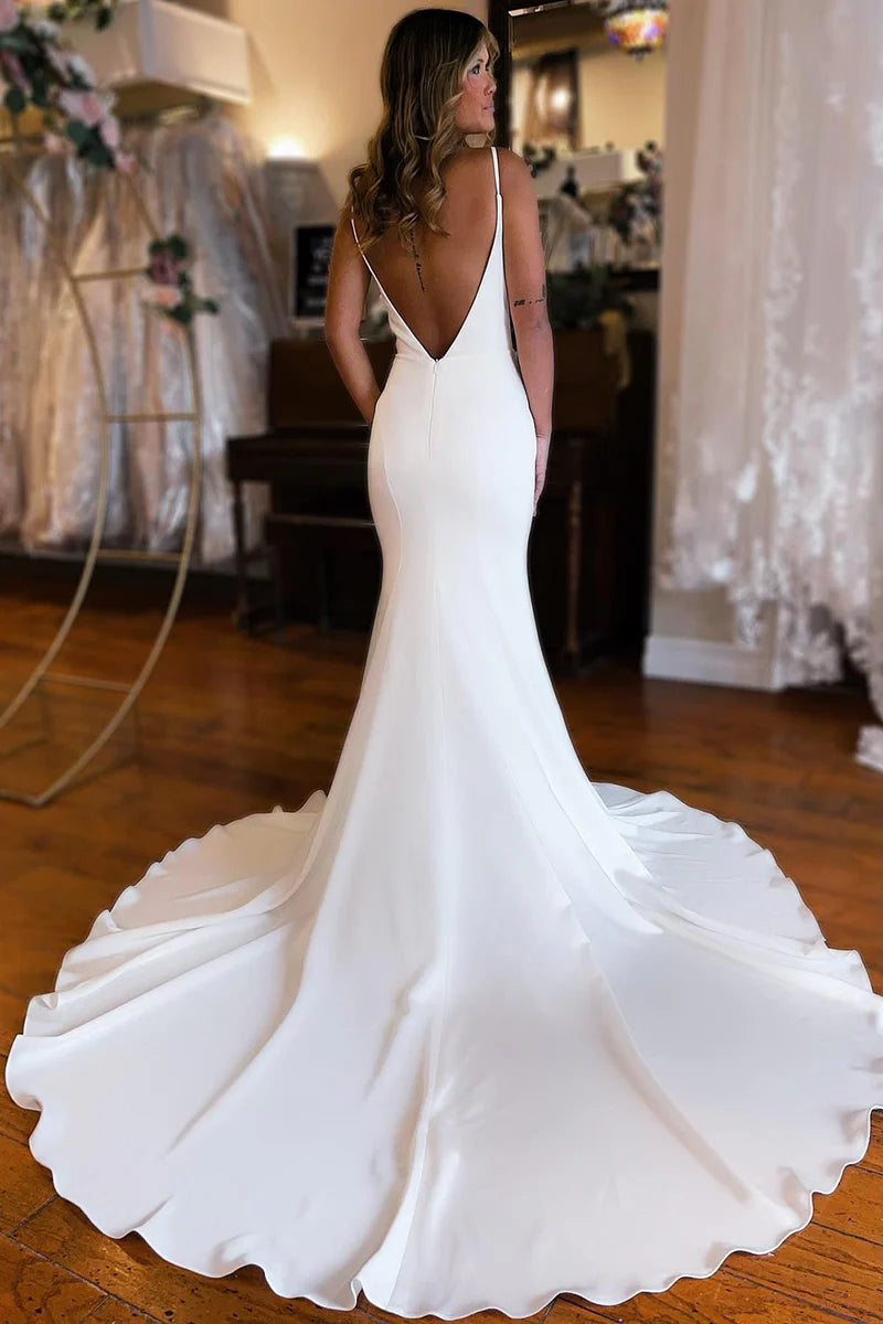 Wedding Dress Simple White Mermaid Backless