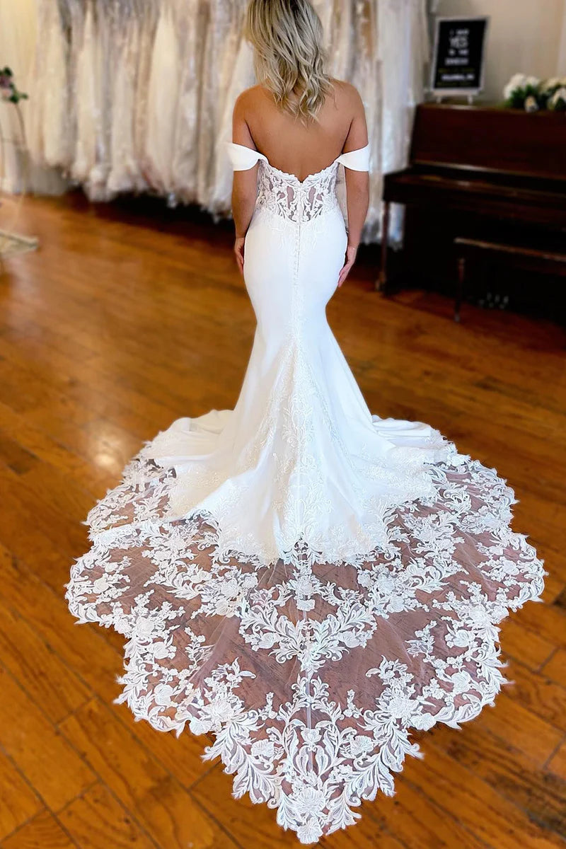 Wedding Dress White Mermaid Off the Shoulder Long with Lace