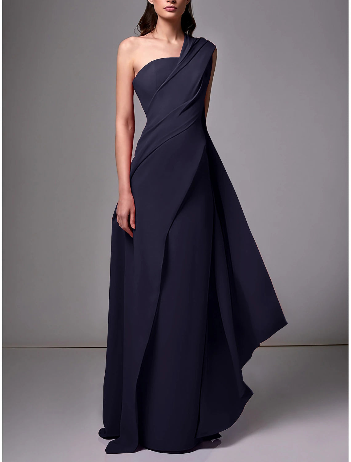 Gown Formal Wedding Guest Dress Elegant Formal Floor Length Sleeveless One Shoulder Stretch Chiffon with Ruched Evening Dress