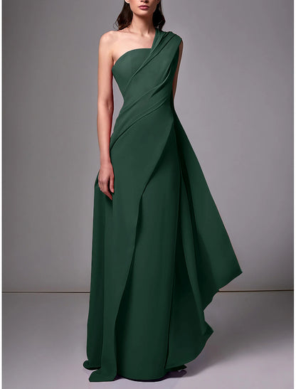 Gown Formal Wedding Guest Dress Elegant Formal Floor Length Sleeveless One Shoulder Stretch Chiffon with Ruched Evening Dress