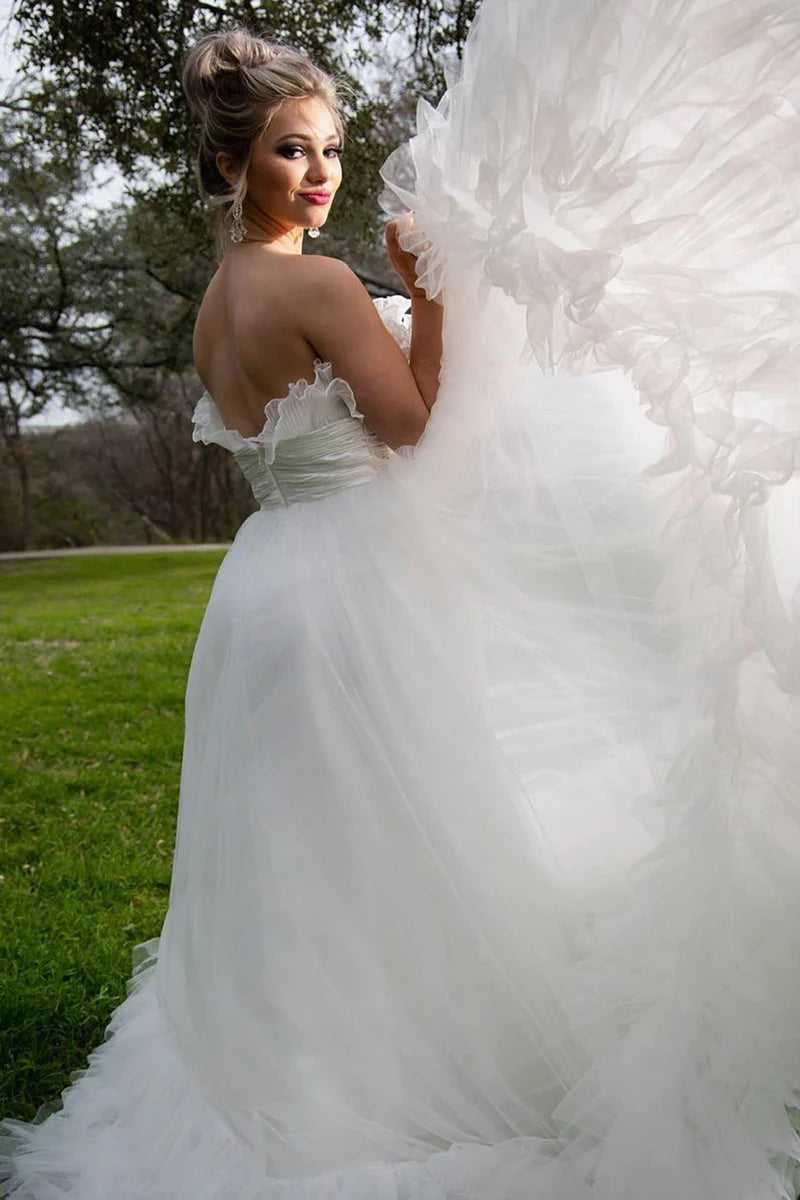 Wedding Dress A-Line Strapless White Tulle