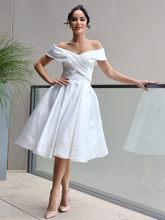 Princess Satin Ruffles Off-the-Shoulder Sleeveless Length Wedding Dresses