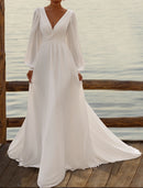 Wedding Dresses  A-Line Camisole Sleeveless Tea Length Chiffon Bridal Gowns With Pleats Simple Dresses