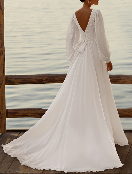 Wedding Dresses  A-Line Camisole Sleeveless Tea Length Chiffon Bridal Gowns With Pleats Simple Dresses