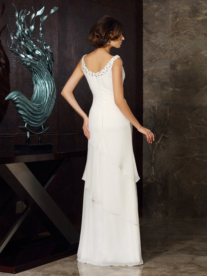 Mother of the Bride Dresses Sheath/Column Beading Sleeveless Long Chiffon