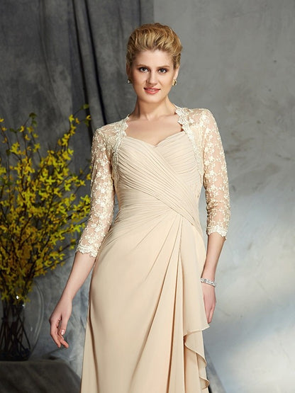 Mother of the Bride Dresses A-Line Sweetheart Lace 3/4 Sleeves Long Chiffon