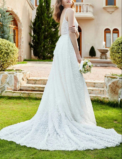 New Pattern Wedding Dress Plunging A-Line V-Neck Backless Elegant Fall November December Wedding