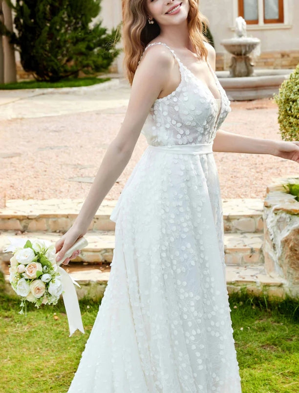 New Pattern Wedding Dress Plunging A-Line V-Neck Backless Elegant Fall November December Wedding