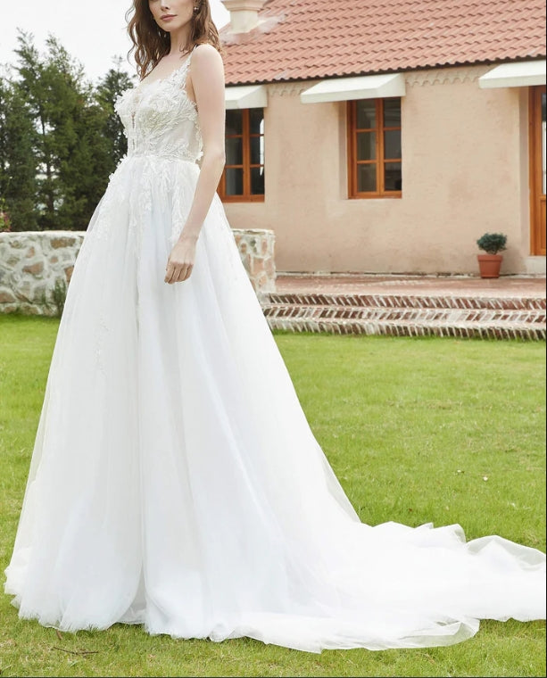 New Pattern Fantastic Wedding Dress Lace Illusion Neck Tulle Fall November December Wedding