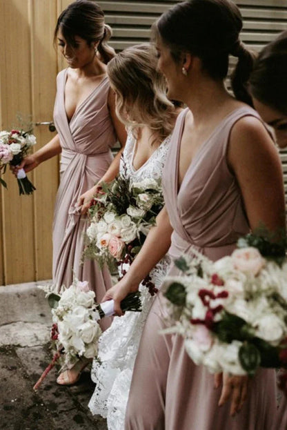 Bridesmaid Dress Chic V Neck Sleeveless Long Bridesmaid Dresses Simple Floor Length