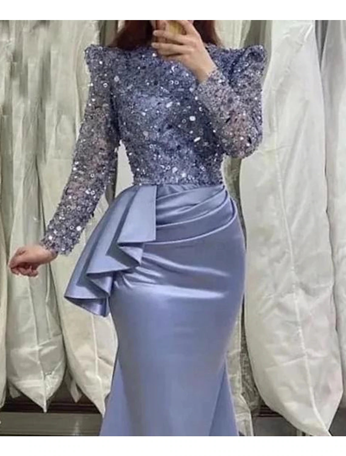 Formal Dress Tea Length 3/4 Length Sleeve Square Neck Stretch Fabric with Feather Evening Gown Elegant Dress