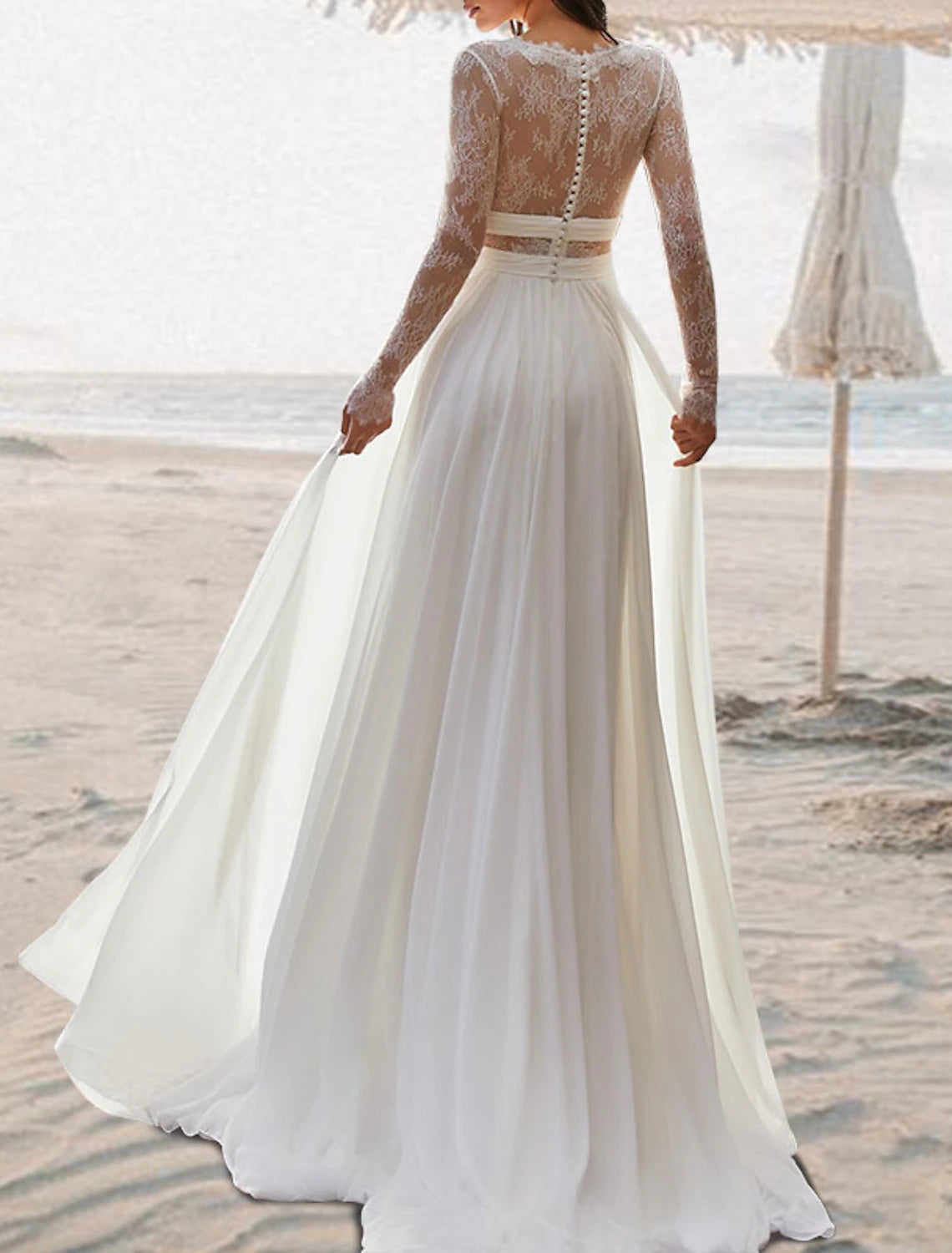 Beach Open Back V Neck Sleeveless Floor Length Chiffon Bridal Gowns With Pleats Wedding Dresses&nbsp;