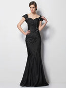 Mother of the Bride Dresses Trumpet/Mermaid Short Sleeves Beading Long Taffeta