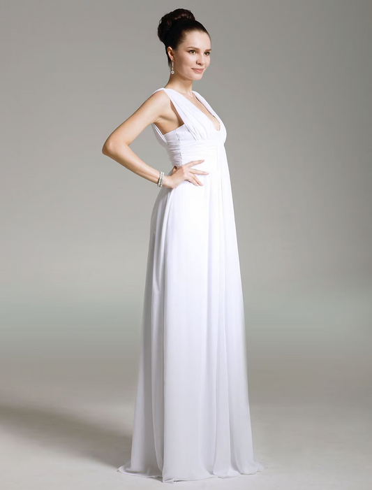 Sheath / Column Elegant All Celebrity Styles Inspired by TV Stars Formal Evening Military Ball Dress V Neck Sleeveless Floor Length Chiffon with Ruched Draping