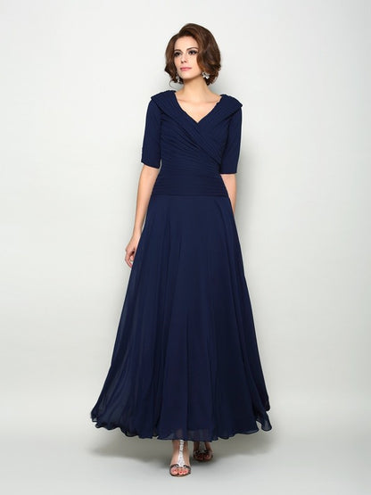 Mother of the Bride Dresses A-Line V neck 1/2 Sleeves Long Chiffon