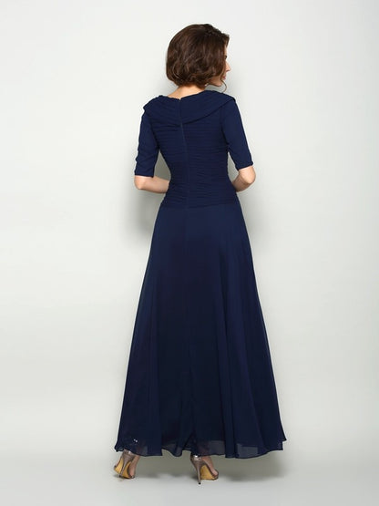 Mother of the Bride Dresses A-Line V neck 1/2 Sleeves Long Chiffon