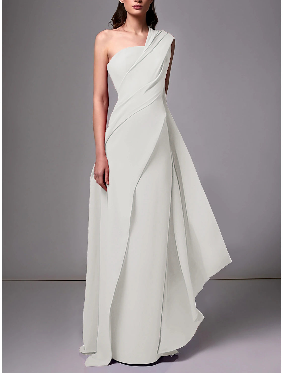 Gown Formal Wedding Guest Dress Elegant Formal Floor Length Sleeveless One Shoulder Stretch Chiffon with Ruched Evening Dress