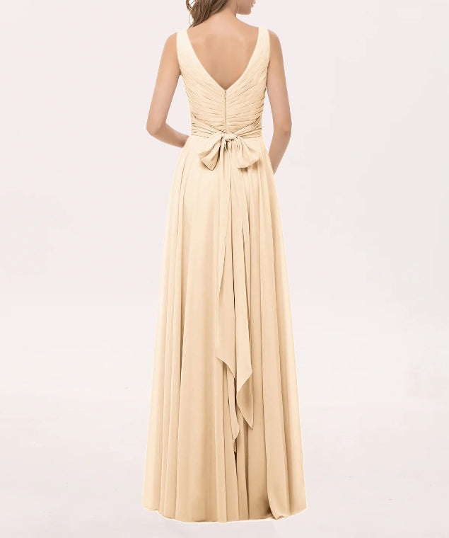 Evening dress V Neck Long Chiffon Dress With Bow