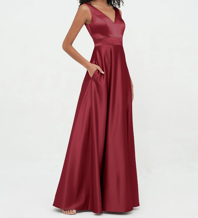 Evening dress V-Neck Satin Pockets Dresses