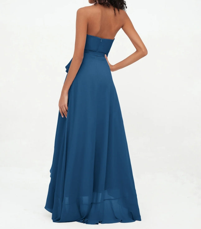 Evening Dress Halter Deep V Neck Chiffon Asymmetrical Dresses