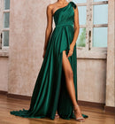 Evening Dress One Shoulder Ruched A-Line Long Ribbons Dress