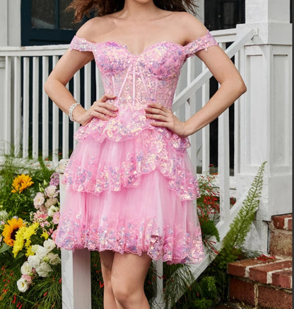 Homecoming Dresses Sweetheart Sequins Tiered Tulle A-Line Mini Dress