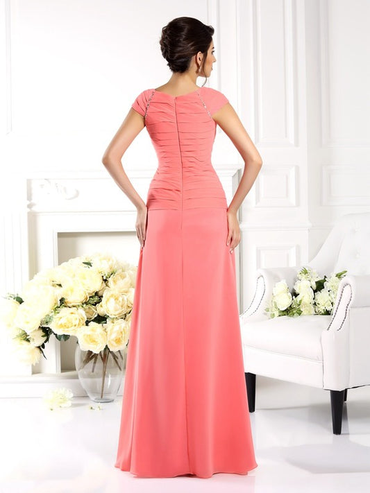 Mother of the Bride Dresses A-Line Short Sleeves Long Chiffon