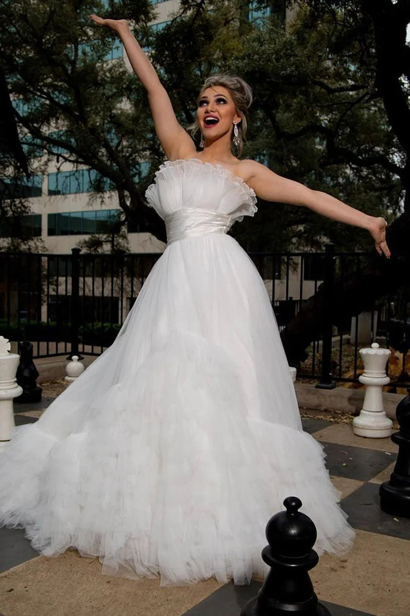 Wedding Dress A-Line Strapless White Tulle