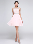 A-Line Special Occasion Dresses Party Dress Homecoming Short / Mini Sleeveless Illusion Neck Chiffon V Back Low Back with Crystals