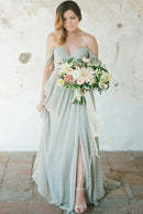 Bridesmaid Dresses Simple A-Line Off the Shoulder Chiffon Long with Split