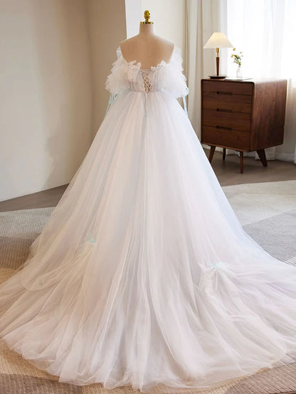 Formal Dress Unique Long Dress A-Line Tulle Bow knot Atmosphere Wedding Dress