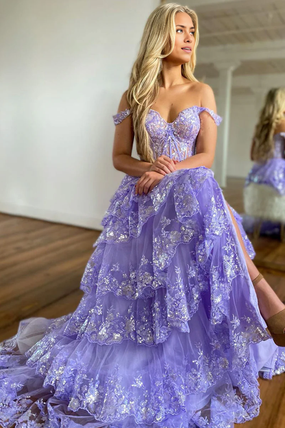 Prom Dress Princess A Line Off the Shoulder Corset with Lace