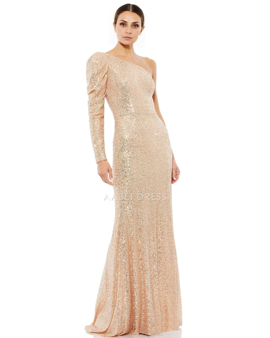 AABEI DRESS Formal Wear Dresse Fashion One Shoulder With a Puff Long Sleeve Sparkle Long Mother Of The Bride Dress
