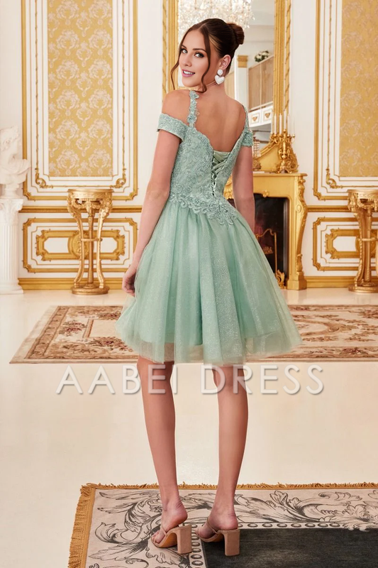 AABEI DRESS Hot Sale short Prom Dress off shoulder Sweetheart Open Back Lace Applique Homecoming Dresses