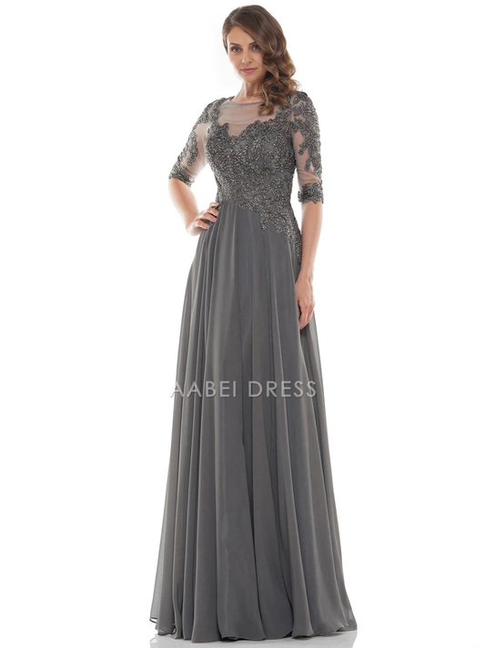 AABEI DRESS Formal Wear Dresse Elegant A Line Round Neck 3/4 sleeve Lace Applique Retro Long Mother Of The Bride Dress