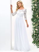 Wedding Dress A-line Round Neck Lace 3/4 Sleeve Chiffon Elegant Simple Formal Women's Dresses