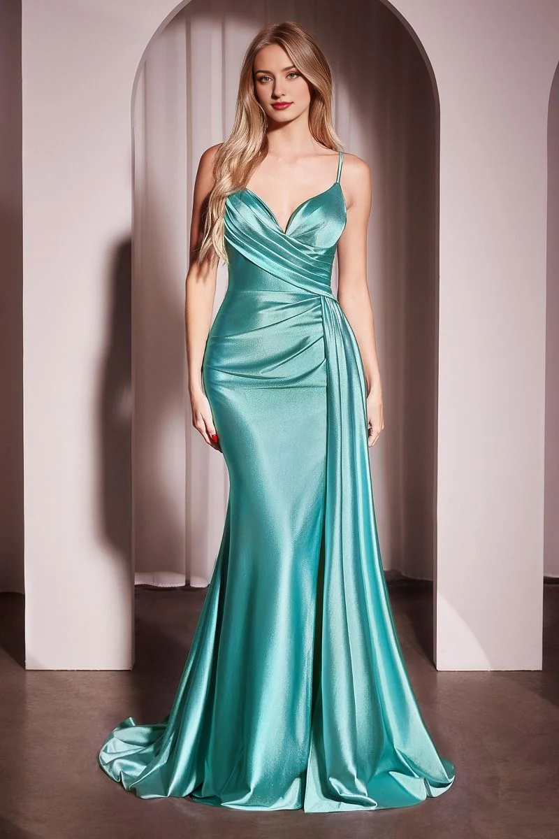 Prom Dress Satin A-Line Spaghetti Strap Heart-shaped collar Backless Wrinkle Split Fork Elegant Formal Unforgettable Impression November December Autumn Winter Wedding Guest Dress