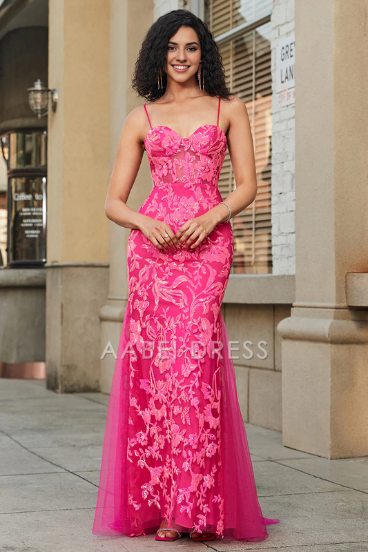 AABEI DRESS Hot Sale Prom Dress Mermaid Sweetheart Spaghetti Strap Appliques Gorgeous Long Party Dress