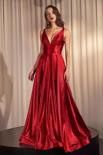 Prom Dress A-Line V-Neckline Sleeveless Floor Length Skirt Glitter Stretch Satin Elegant Formal Unforgettable Impression November December Autumn Winter Wedding Guest Dress