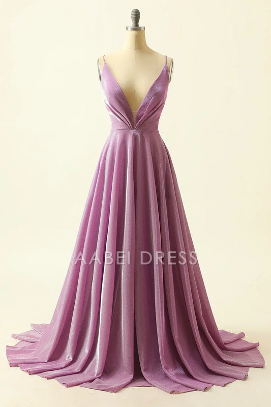 AABEI DRESS Hot Sale Prom Dress Fashion A Line Deep V-Neck Sparkly Lace up Backless Formal Dress