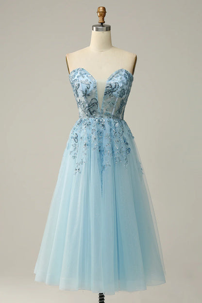 AABEI DRESS Hot Sale Prom Dress Exquisite A Line Sweetheart Corset Tulle Tea-Length Party Dress