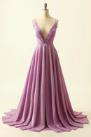 AABEI DRESS Hot Sale Prom Dress Fashion A Line Deep V-Neck Sparkly Lace up Backless Formal Dress